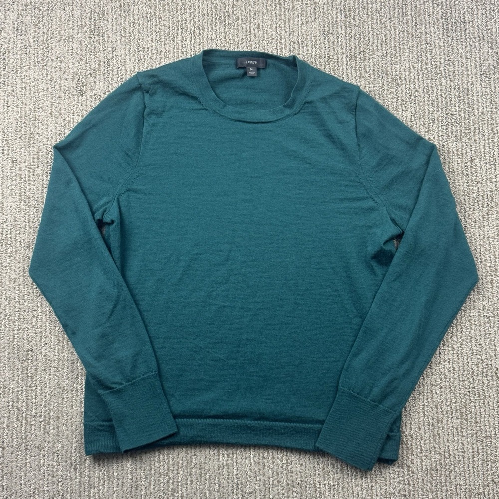 J Crew Womens M Merino Wool Crew Neck Sweater Pullover Long Sleeve Dark Green
